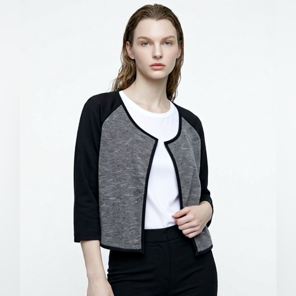 Dana Buchman Black & Gray Open-Front Cropped Jacket